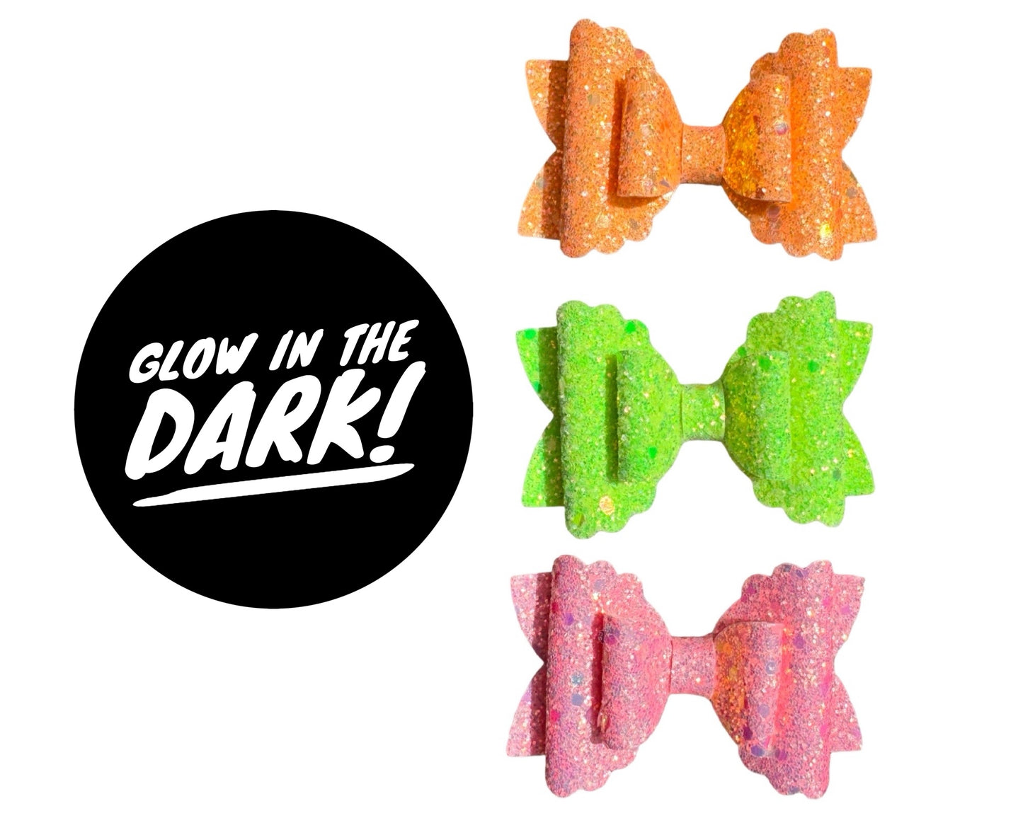GLOW IN THE DARK Glitter Bows & Snap Clips