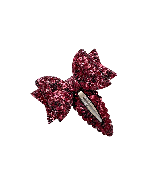 Burgundy Glitter- Daisy Bow Snap Clip