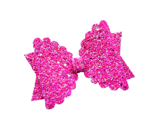 Hot Pink Glitter- Scalloped Bow