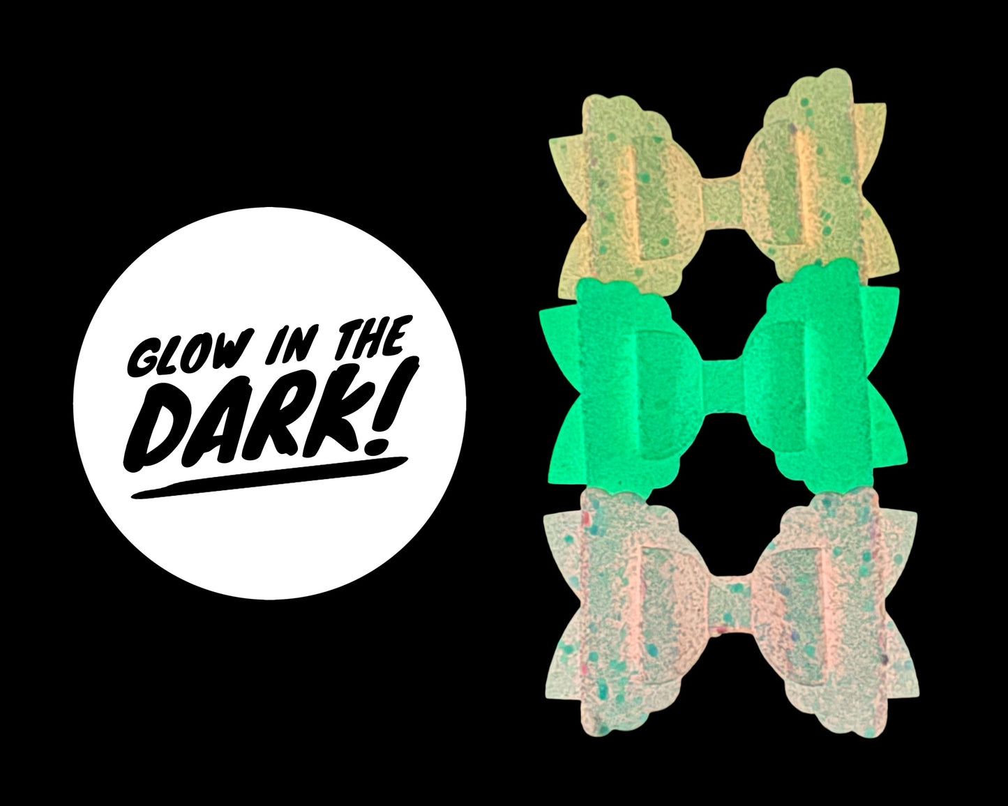 GLOW IN THE DARK Glitter Bows & Snap Clips